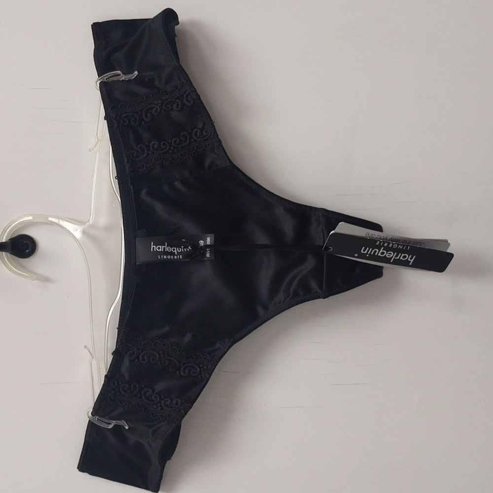 NEW Harlequin by Panache Hestia Embroidered Silk Thong Panty 4549 Black Pearl
